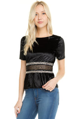Women's Velvet Crochet Chain Zipper T-Shirt