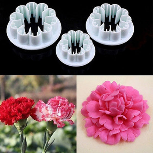 New 3Pcs/Set Blossom Carnation Flower Fondant Cake Sugarcraft Gum Paste Cutter Plunger Christmas Cake Decorating Tools