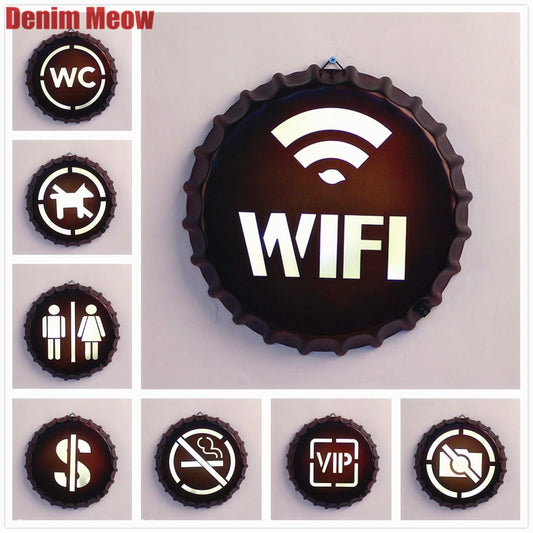 WIFI Vintage LED Neon Light Bottle Cap Advertising Sign for Home BAR Pub Restaurant Cafe Wall Decoration Gift Shop Billboard