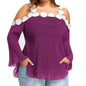 Women Plus Size Appliques Decorated Long Sleeve Off Shoulder Tops Blouse