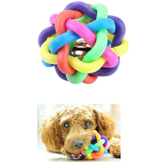 Pet Rainbow Rubber Teeth Chew Training Bell Sound Ball Toy