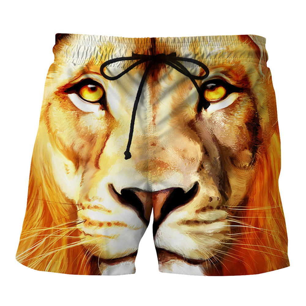 Mens Casual  Lion Printed  Beach Work Casual Men Short Trouser Shorts Pants