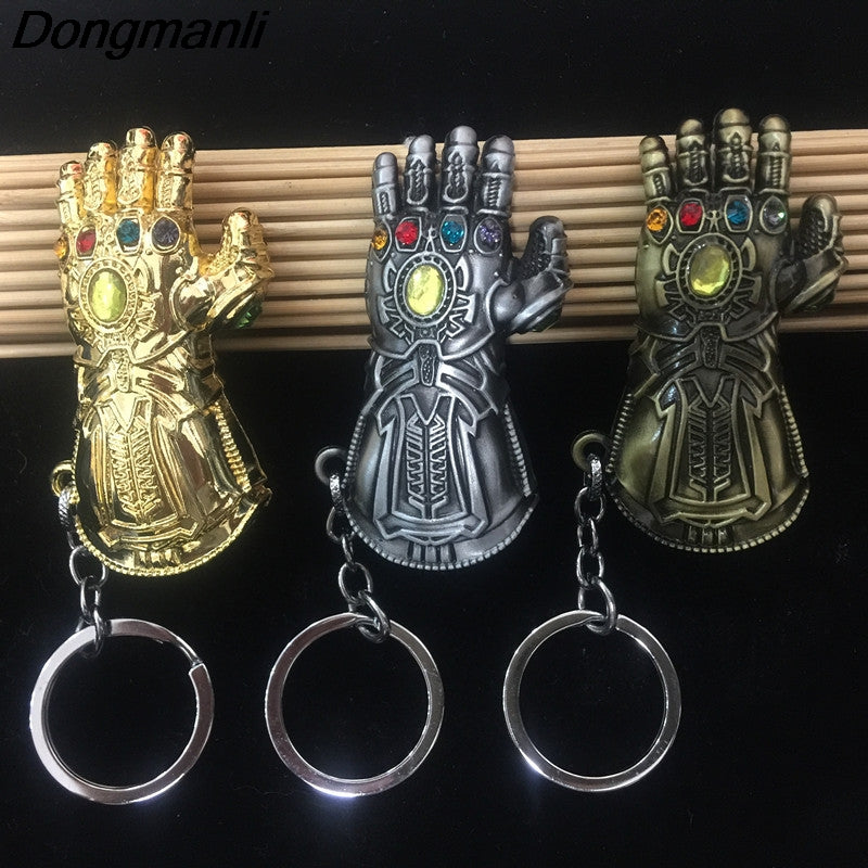 P2342 Wholesale 20pcs/lot DC Comics Avengers Infinity War Thanos Gloden Glove Style car Keychain Infinity Gauntlet Keyring Cool