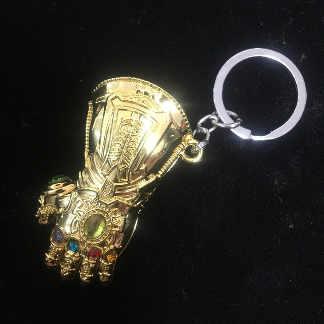 P2342 Wholesale 20pcs/lot DC Comics Avengers Infinity War Thanos Gloden Glove Style car Keychain Infinity Gauntlet Keyring Cool