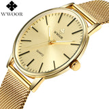 WWOOR Top Brand Luxury Men Waterproof Ultra Thin Gold Watches Men's Quartz Stainless Steel Sports Wrist Watch Male Analog Clock