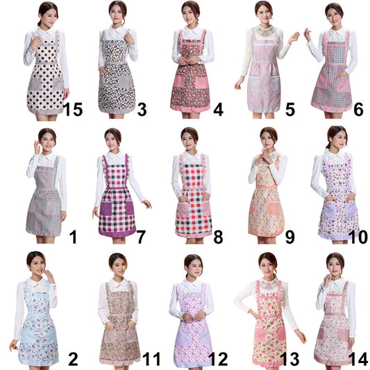 Women Apron with Pockets Waterproof Plaid Print Kitchen Double Layer Anti-oil Aprons Kitchen Cooking Thick Cloth Home Supplies