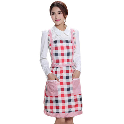 Women Apron with Pockets Waterproof Plaid Print Kitchen Double Layer Anti-oil Aprons Kitchen Cooking Thick Cloth Home Supplies