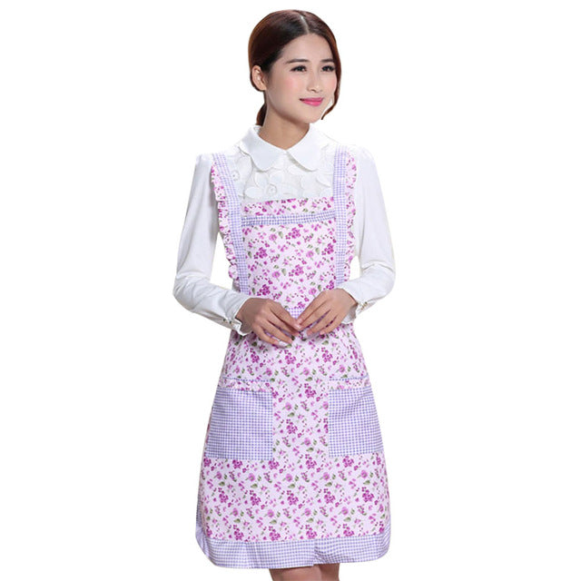 Women Apron with Pockets Waterproof Plaid Print Kitchen Double Layer Anti-oil Aprons Kitchen Cooking Thick Cloth Home Supplies