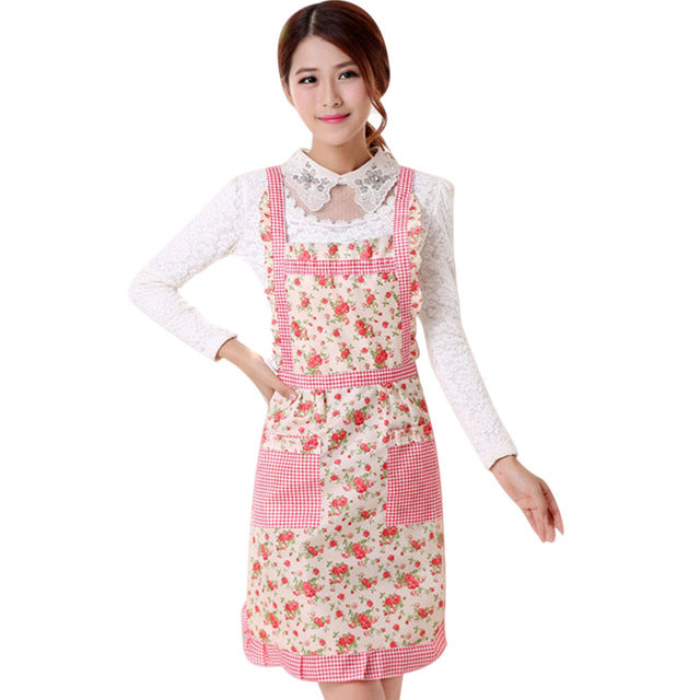 Women Apron with Pockets Waterproof Plaid Print Kitchen Double Layer Anti-oil Aprons Kitchen Cooking Thick Cloth Home Supplies