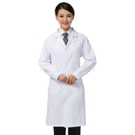 Women Scrubs White Lab Coat Medical Nurse Doctor Uniform Lapel Neck Long Sleeve