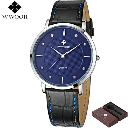 Men's Watches Brand Luxury Waterproof Ultra Thin Quartz Sports Watch Men Leather Strap Wristwatch Male Famous WWOOR Slim Clock