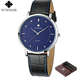 Men's Watches Brand Luxury Waterproof Ultra Thin Quartz Sports Watch Men Leather Strap Wristwatch Male Famous WWOOR Slim Clock