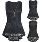 Women Floral Lace Zip Up Tank Top Sleeveless Slim Vest Pure T Shirts