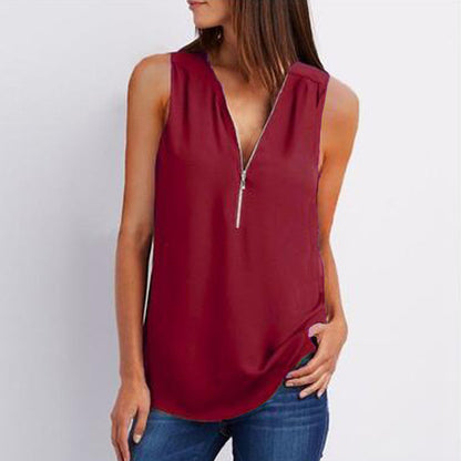 ZANZEA Fashion 2018 Summer Women Blouse Sleeveless Zipper V-neck Shirt Casual Loose Work Blusa Feminina Chic Tops Blusas S 5XL