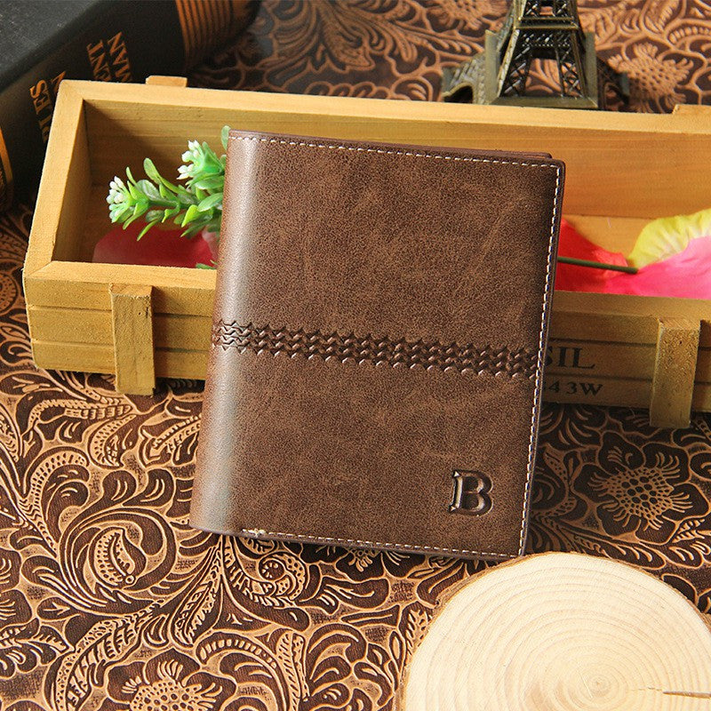 Vintage B Wallet Men Leather Vertical Short Wallets Card Holder Money Purse Bifold Man's Wallet Male Gift Carteira