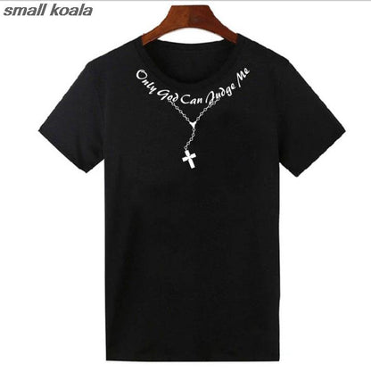 TUPAC 2pac T Shirt Only God Can Judge Me Christian Cross Rosary Tattoo Script Tops Tee Shirts Hip-hop Rap Swag T-shirt Unisex