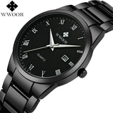 WWOOR Top Brand Luxury Men Stainless Steel Waterproof Sports Watches Men's Quartz Analog Date Clock Male Black Strap Wrist Watch