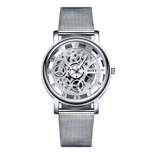 SOXY Luxury Skeleton Watches Men Watch Fashion Gold Watch Steel Mesh Watch