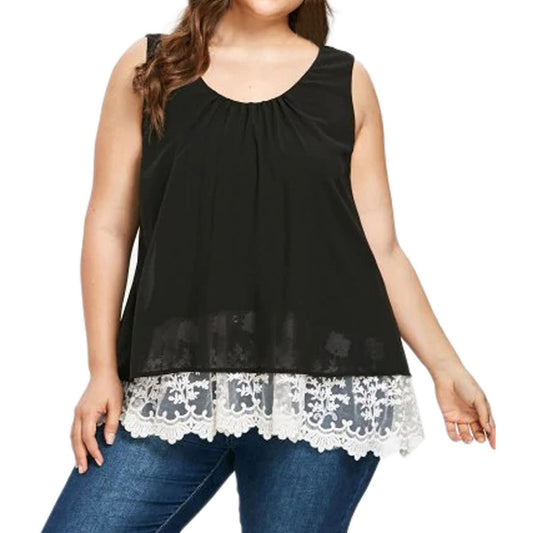 Women Chiffon Floral Casual Flower Lace Plus Size Blouse Top Shirts Tank Vest