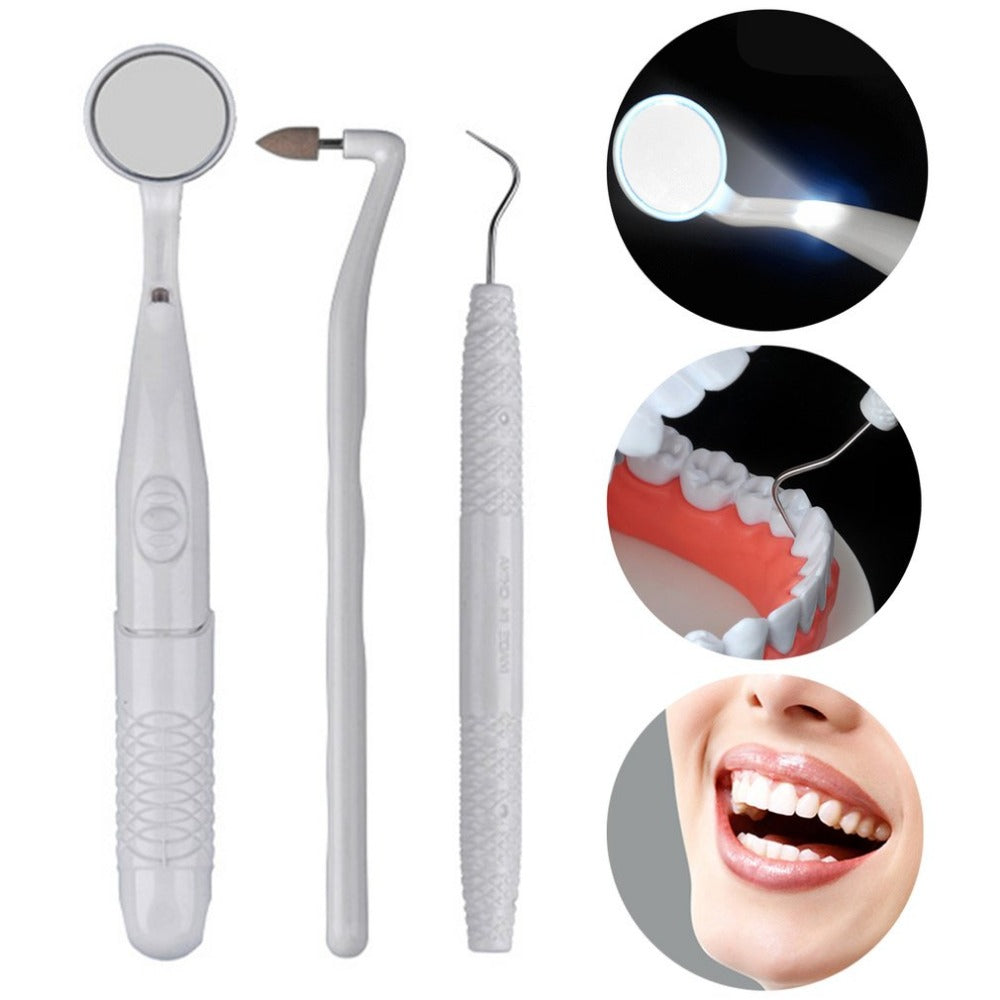 3PCS/Set Adult Oral Care Toothbrush Kit with LED-LED Dental Mirror Stain Remover Teeth Whitening Clean Dental Tools