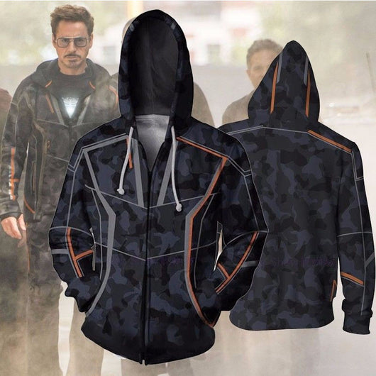 Mens Hoodies for Avengers Infinity War Iron Man Tony Stark Cosplay Coat Zipper Up Jacket Sweatshirts Costumes