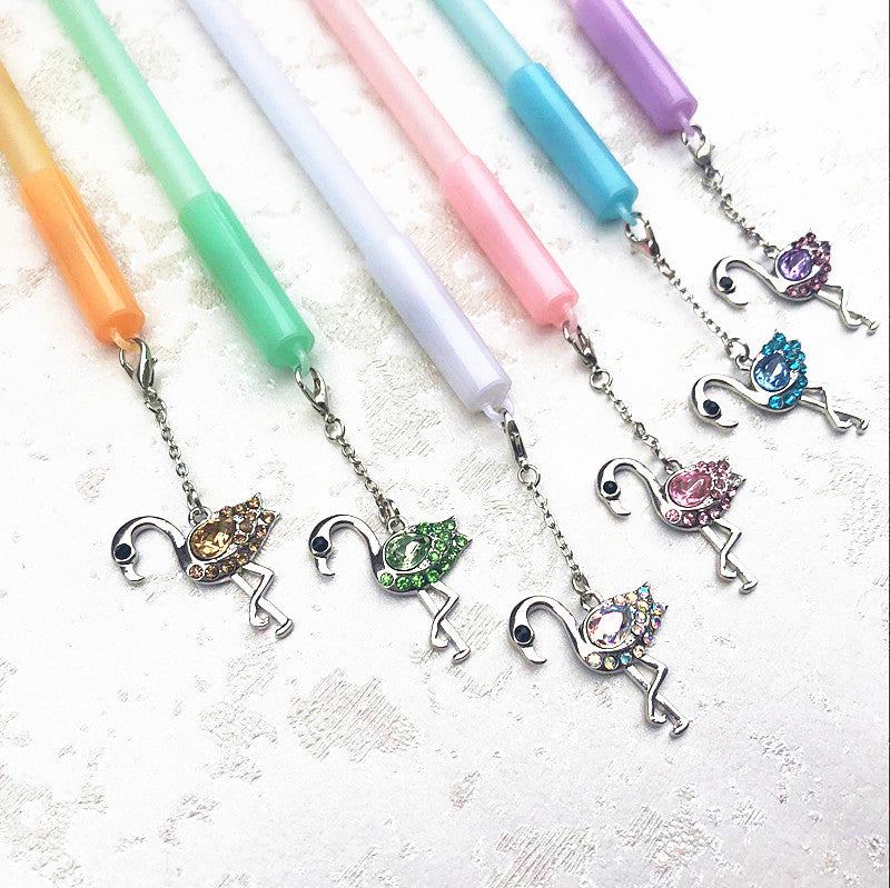 3 pcs/lot Flamingo Crystal Pendent Gel Pen Signature Pen Escolar Papelaria School Office Supply Promotional Gift