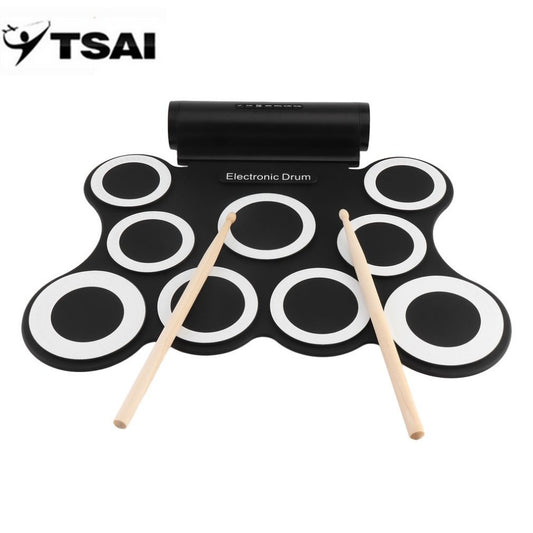 TSAI Portable Electronic Drum Pad Set With Drumsticks USB Charging 3009 Digital Drum Pad Foldable 3.5mm Audio Cable Musical