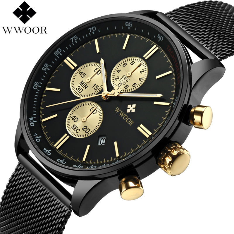 WWOOR Brand Men's Watches Quartz Chronograph Waterproof Clock Luxury Men Stainless Steel Military Sports Watch relogio masculino