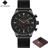 WWOOR Brand Men's Watches Quartz Chronograph Waterproof Clock Luxury Men Stainless Steel Military Sports Watch relogio masculino