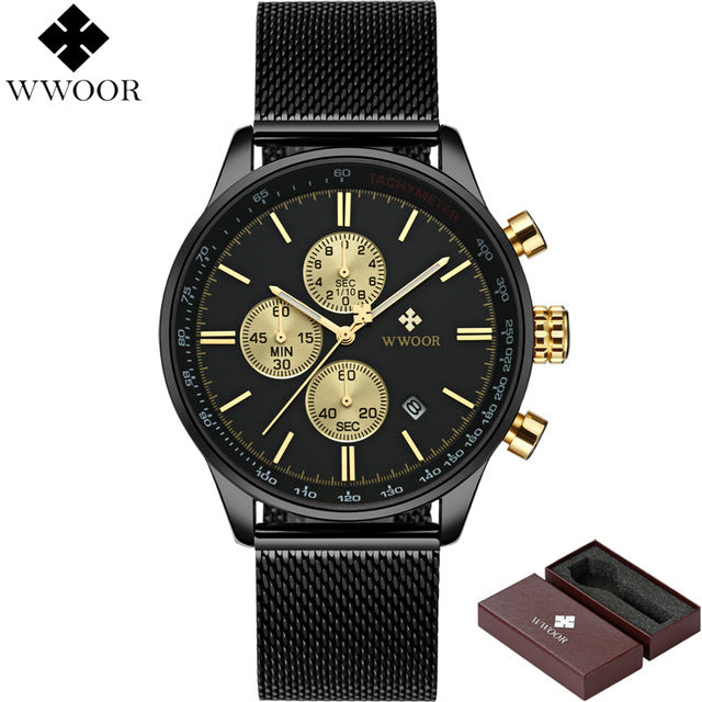 WWOOR Brand Men's Watches Quartz Chronograph Waterproof Clock Luxury Men Stainless Steel Military Sports Watch relogio masculino