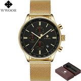 WWOOR Brand Men's Watches Quartz Chronograph Waterproof Clock Luxury Men Stainless Steel Military Sports Watch relogio masculino