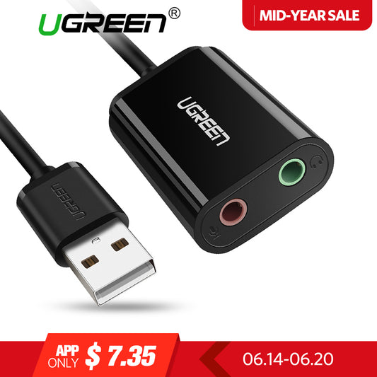 Ugreen Sound Card External 3.5mm USB Adapter USB to Microphone Speaker Audio Interface for PS4 Pro Computer USB Sound Card