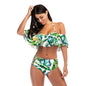 Sexy Women Pineapple Print Ruffle Swimsuit Cutout Bikini Set Push Up Swimwear Bathing Suit Green