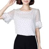 Women Plus size Summer Short Sleeve Chiffon Blouse Polka Dot Shirts