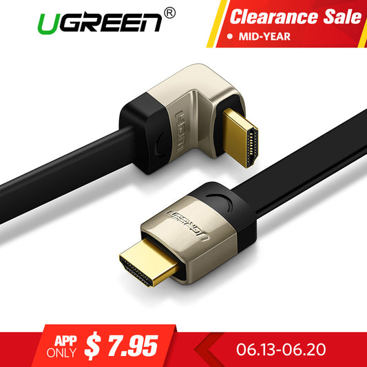 Ugreen metal HDMI flat  cable Angle 90 degree Male to Male 1M 1.5M 2M 3M HDMI 1.4 4K 1080P 3D for PS3 Xbox projector Apple TV