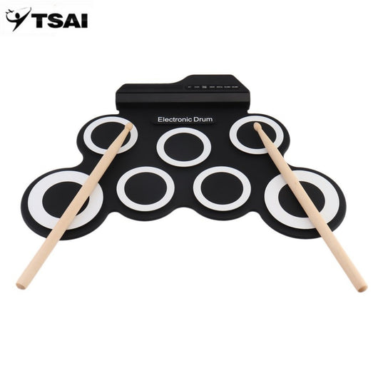 TSAI Professional 7 Silicon Pads Portable Digital USB Roll Foldable Silicone Electronic Drum Pad Kit With DrumSticks Foot Pedal