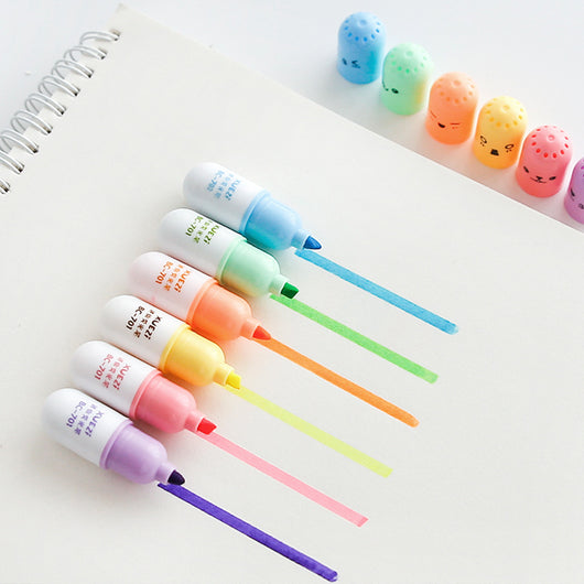 6 Colors Cute Kawaii Rainbow Pill Highlighter Pen For School Japanese Korean Stationery Item Supplies