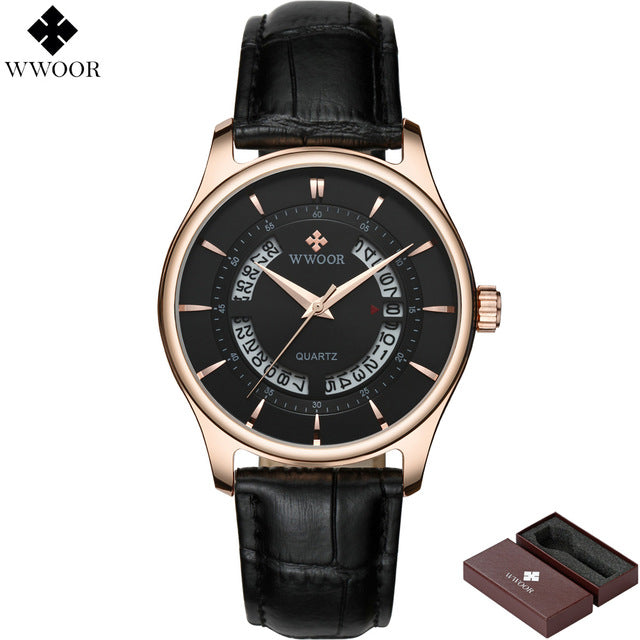 WWOOR Top Brand Luxury Men Waterproof Sports Watches Men's Quartz Date Creative Clock Male Leather Wrist Watch relogio masculino