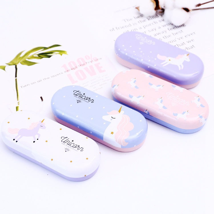 Unicorn Tin Glasses Case Desktop Storage Box School Office Supply Gift Stationery