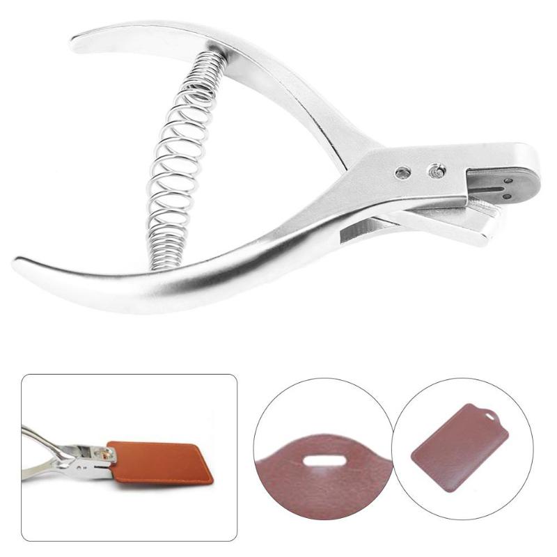 Metal Hand Slot Puncher ID Card Photo Badge Hole Punch Tag Tools Fastening Strap Leather Hole Puncher Plier School Office Supply