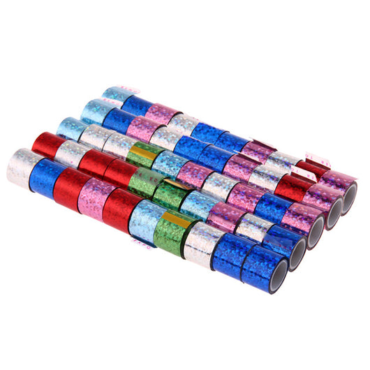 50pcs/Pack Glitter Color Masking Tape Decorative DIY Tape Scrapbooking Adhesive Tape Stickers School Office Supply 100x1.2cm