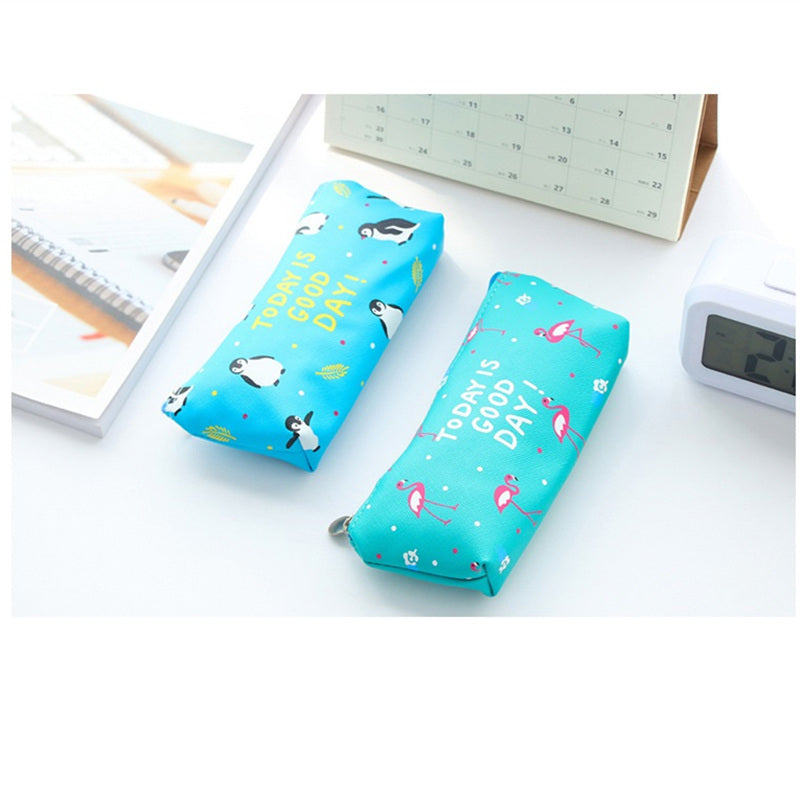 Cartoon animal School pencil case Cute Penguin flamingo Polar bear pen bag storage organizer stationery Office supplies A6321