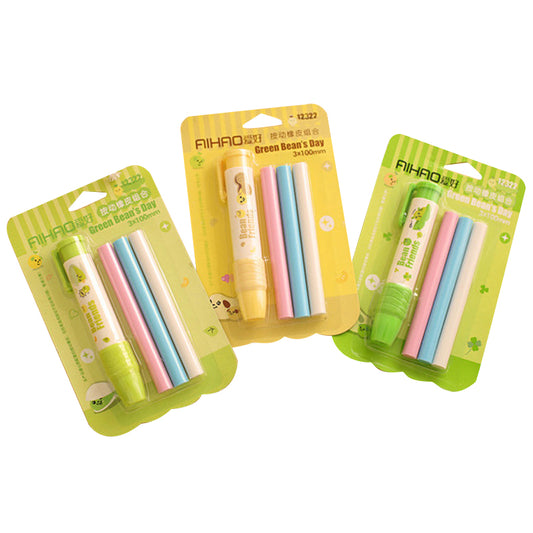 Retractable Rubber Stick Erasers Set 3pcs Refill School Office Supplies Stationery Promotional Gift