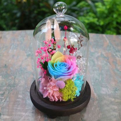 Wedding Decoration Rose Flowers In Glass Cover Cloche Night Light Mother's Day Gifts Micro Landscape Home Office Decor Supplies