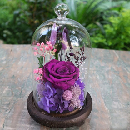 Wedding Decoration Rose Flowers In Glass Cover Cloche Night Light Mother's Day Gifts Micro Landscape Home Office Decor Supplies