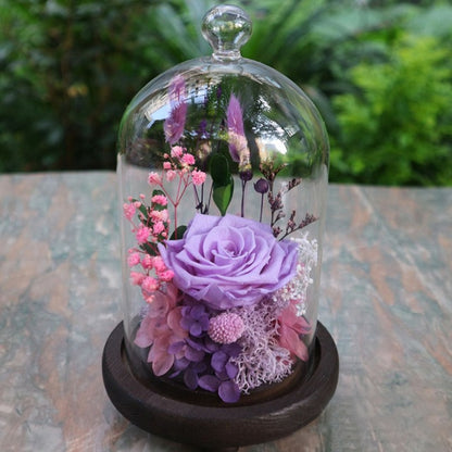 Wedding Decoration Rose Flowers In Glass Cover Cloche Night Light Mother's Day Gifts Micro Landscape Home Office Decor Supplies