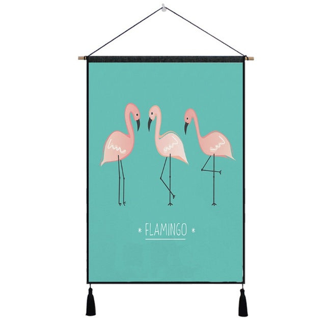 Wall Hanging Sky Flamingo Tapestry Tassels Cotton Linen Banner Tapisserie Textiles 65x45cm Home Office Decoration Supplies