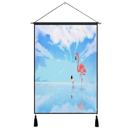 Wall Hanging Sky Flamingo Tapestry Tassels Cotton Linen Banner Tapisserie Textiles 65x45cm Home Office Decoration Supplies