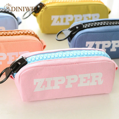 DINIWELL Big Zipper Pencil Case Canvas School Pencil Bag Stationery Storage Large Bag Pen Box Office Supplies Gift Girls Bags