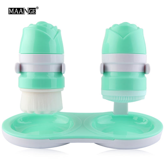 MAANGE 2pcs Twins Design Facial Cleansing Brush Skin Care Spa Massage Blackhead Removal Tool Cleaning Brushes